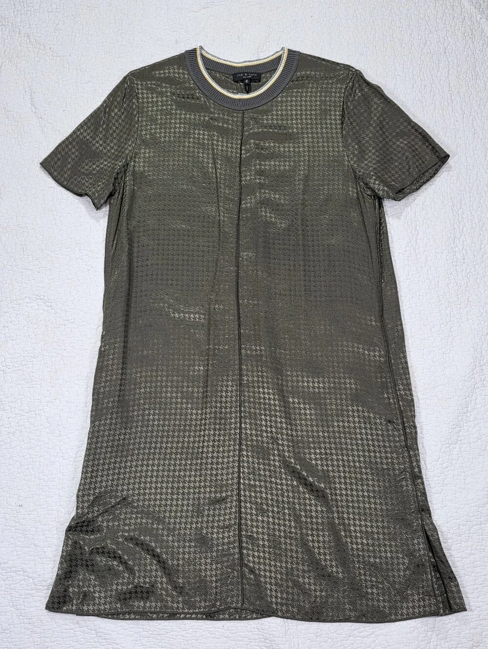 rag & bone Ali T-Shirt Dress Olive Green Houndstooth - Picture 4 of 11